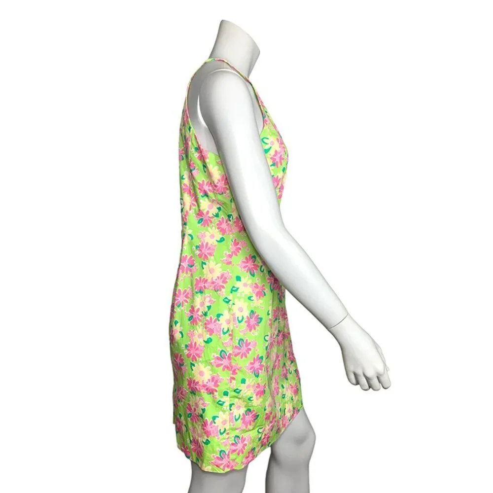 LILLY PULITZER VINTAGE 90's Rhino + Floral Print Halter Dress With Crochet Trim - Picture 2 of 8